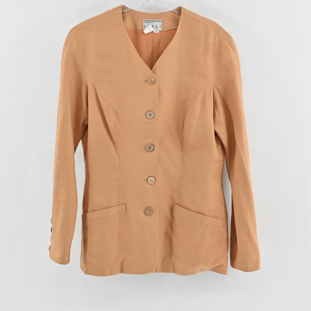 Vtg Womens Linen Blazer Size 6 Quiet Luxury‎ Button Career Ann Tjian for Kenar